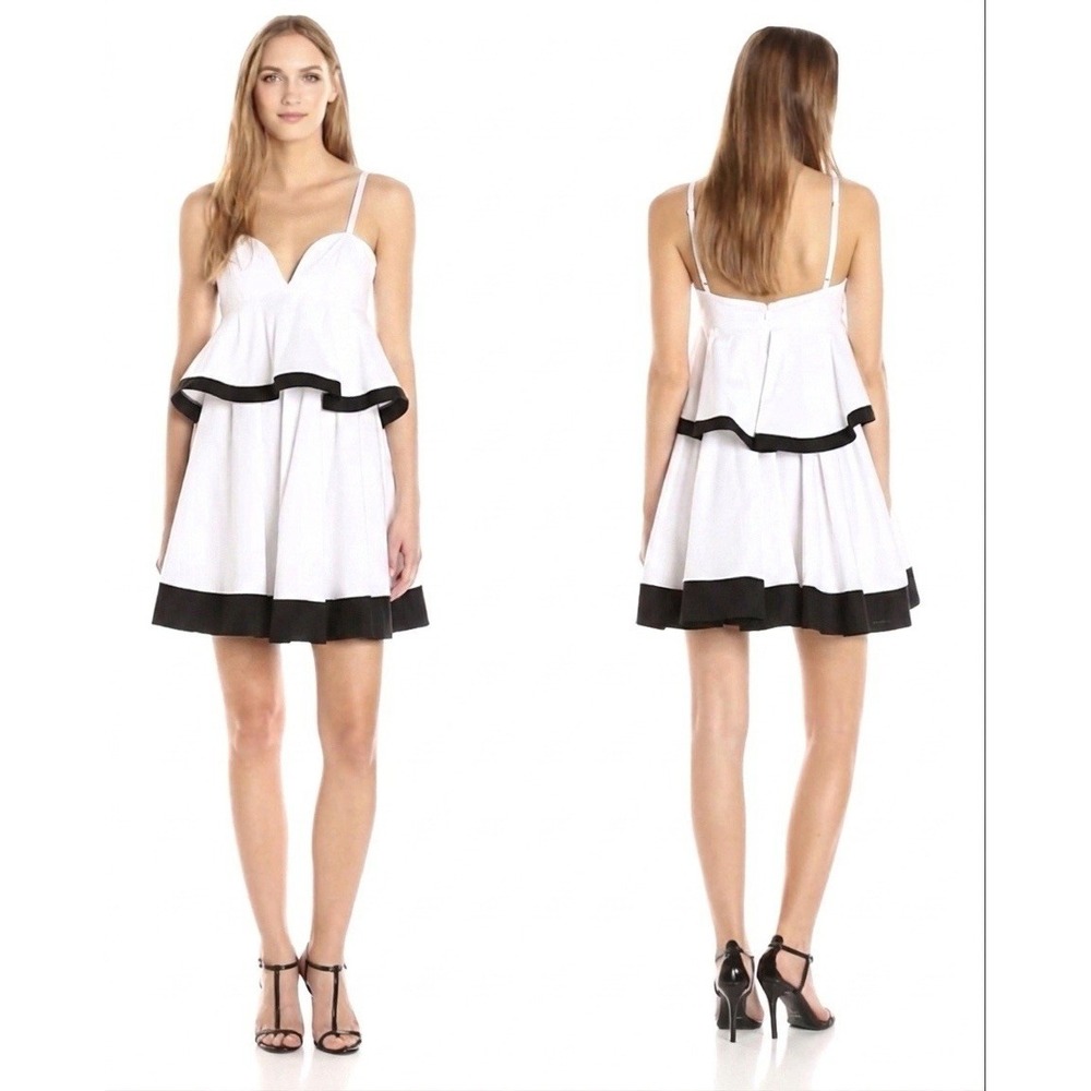 MILLY Melody Dress Womens Size 10 White With Black Trim Made USA New